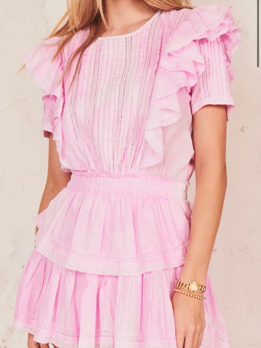 LoveShackFancy Pink Ruffle Mini Dress